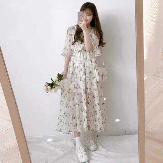 (Sẵn) Váy hoa nhí dáng dài Moran