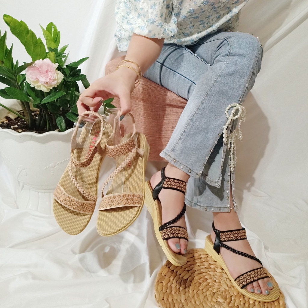 Giày sandal nữ đi học quai hậu dây chéo thổ cẩm êm,bền,thời trang-TBtc05