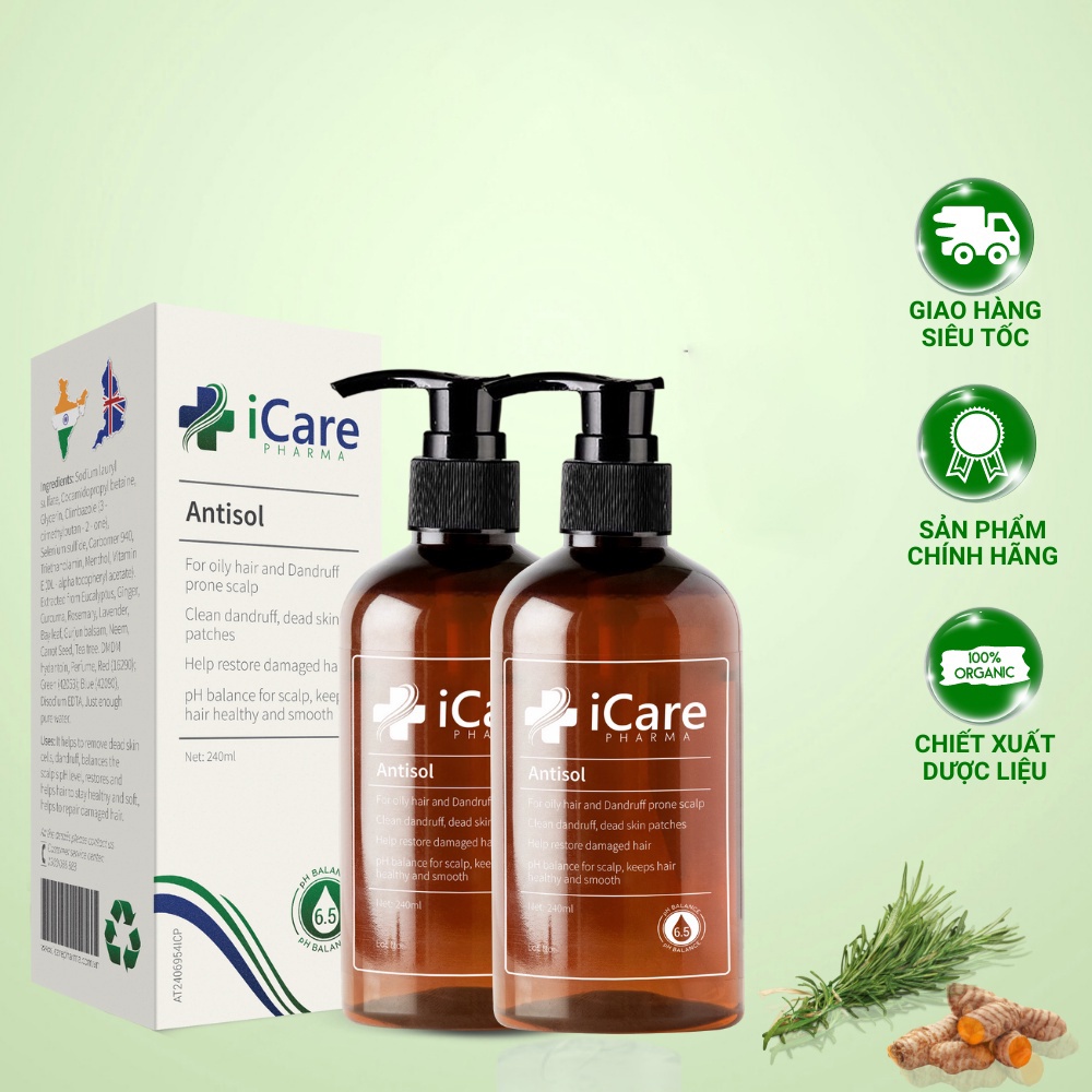 Dầu Gội Antisol Icare Pharma Dược Liệu Ph 6.5 Làm Sạch Gàu, Giảm Ngứa Và Bết Tóc 240ml