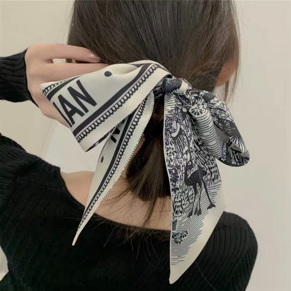 Khăn choàng cổ dài bằng lụa mỏng phong cách retro Pháp cho nữ