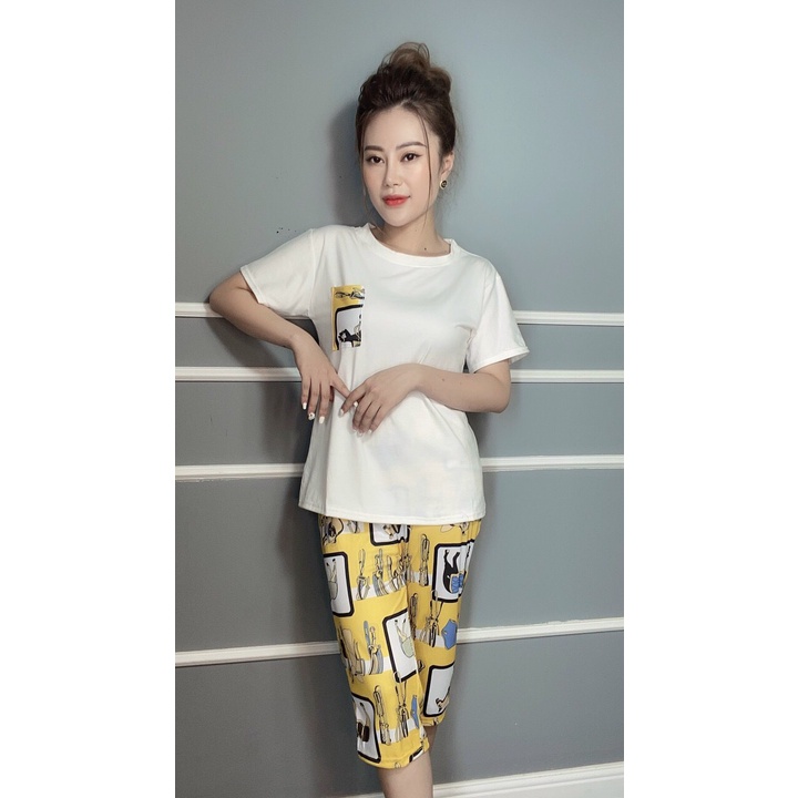 Đồ bộ nữ cộc tay mặc nhà thời trang mới nhất - Chất liệu Cotton, bộ đồ mặc nhà dễ thương