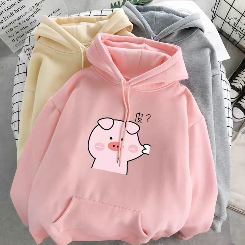 Áo hoodie nữ in hình heo hồng ,mầm cây hồng dễ thương 40-53kg