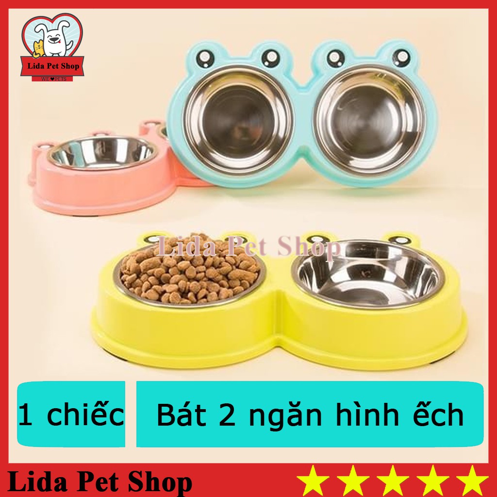 Bát ăn 2 ngăn hình ếch lòng inox cho chó mèo thú cưng (màu ngẫu nhiên) - Lida Pet Shop