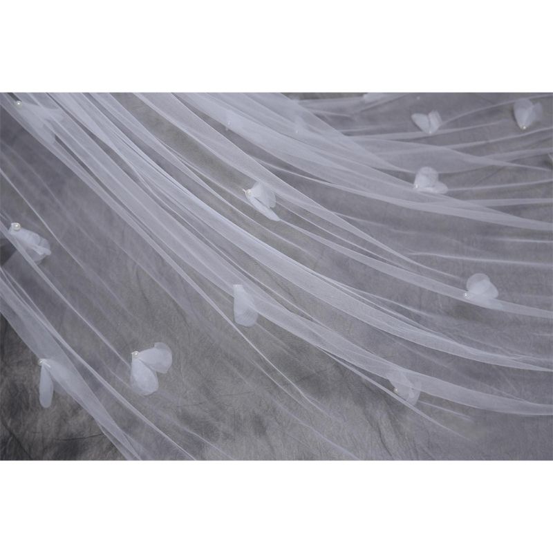 Mạng Che Mặt Vải Tuyn Nhiều Lớp Hình Cánh Hoa Trắng Siêu Dài