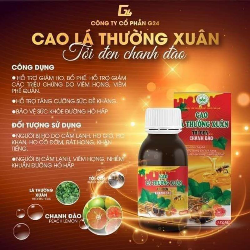 Cao lá thường xuân tỏi đen chanh đào (siro ho)