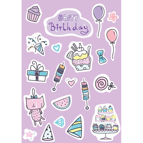 Sticker cắt sẵn chủ đề sinh nhật, cán bóng bền màu, decal bóc dán được, trang trí sổ, khung ảnh3D,thiệp