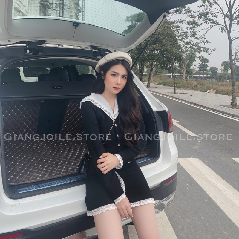 Set dạ 2 lớp gồm áo cổ bèo + chân váy viền ren