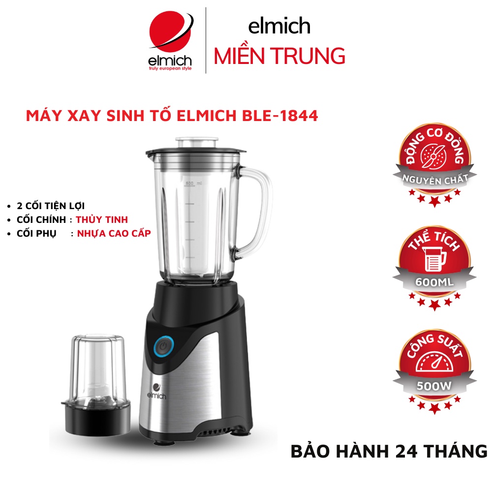 Máy xay sinh tố Elmich ⚡ BẢO HÀNH 25 THÁNG ⚡ Máy xay sinh tố Elmich BLE-1844 tiện lợi với 2 cối xay 