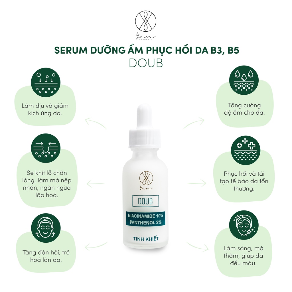 Combo VitaminC DouC 10ml+Serum B3 B5 DouB 20ml+Kem Dưỡng Ẩm DouT 50g Ngăn Ngừa Lão Hóa Dưỡng Trắng Cấp Ẩm