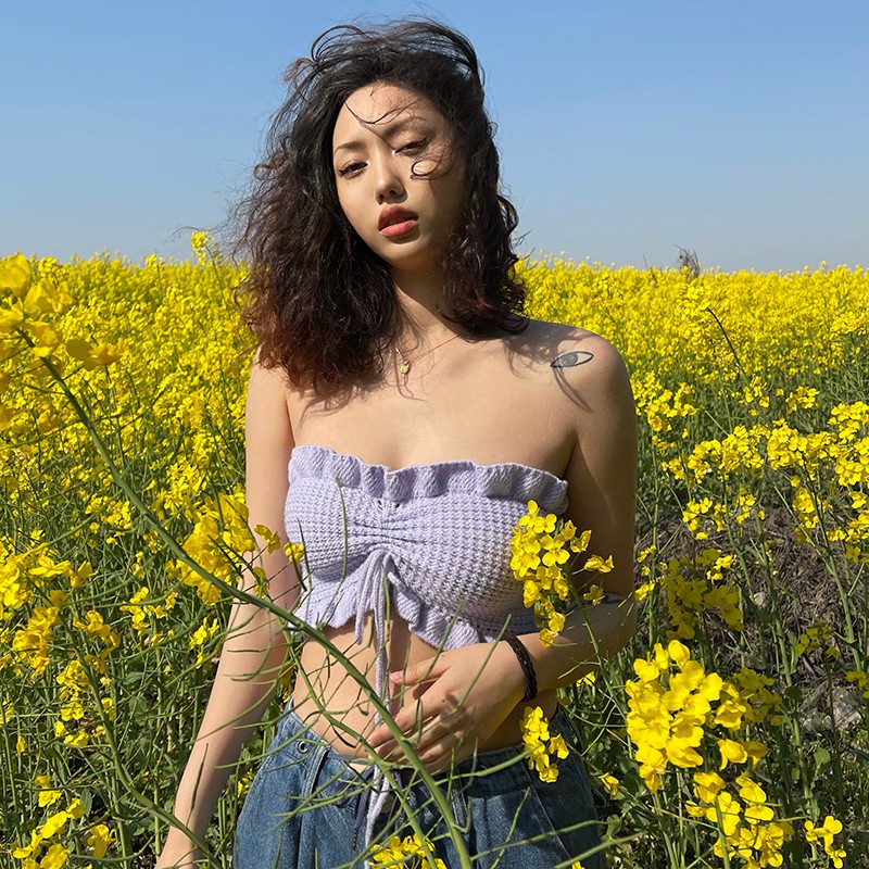 Cocory vn Áo croptop kiểu dây rút thời trang mùa hè trẻ trung gợi cảm