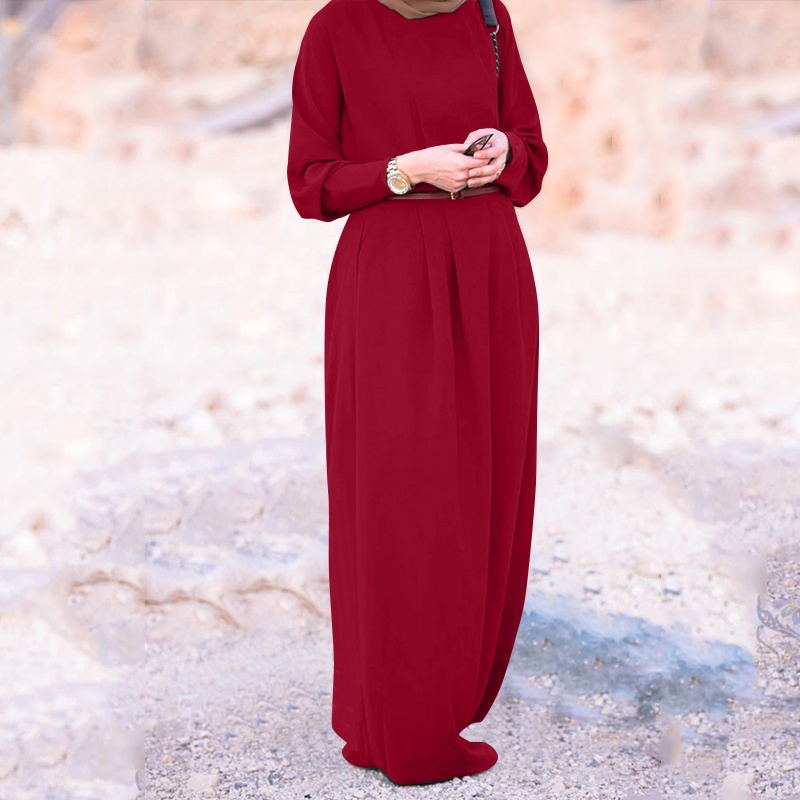 Đầm Nữ Tay Ngắn Cổ Tròn Màu Trơn Thời Trang ZANZEA