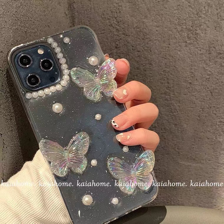 For iphone 14 pro max Ốp Điện Thoại TPU Mềm Siêu Mỏng Đính Ngọc Trai Họa Tiết Bướm Xinh Xắn Cho for Iphone 13 12 Pro 11pro Max Xr Xs Max 8 7plus