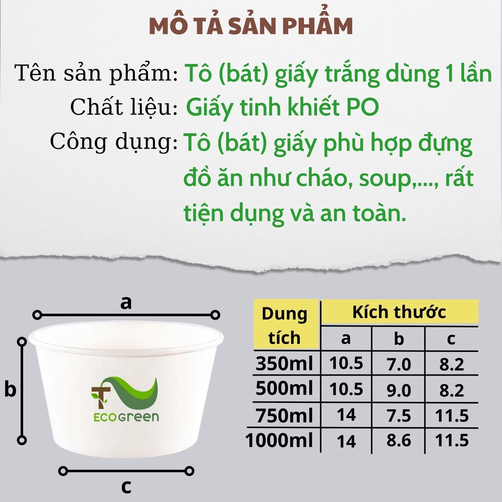 Combo 50 Tô Giấy, Bát Giấy Trắng Chịu Nhiệt Dùng Một Lần Kèm Nắp - An Toàn Môi Trường