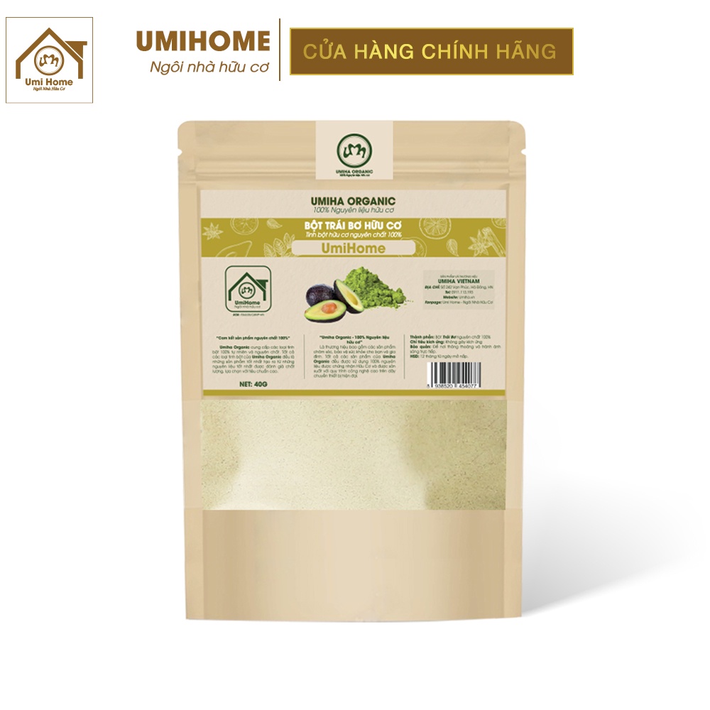 Bột Bơ đắp mặt hữu cơ UMIHOME nguyên chất | Avocado powder 100% Organic 40G