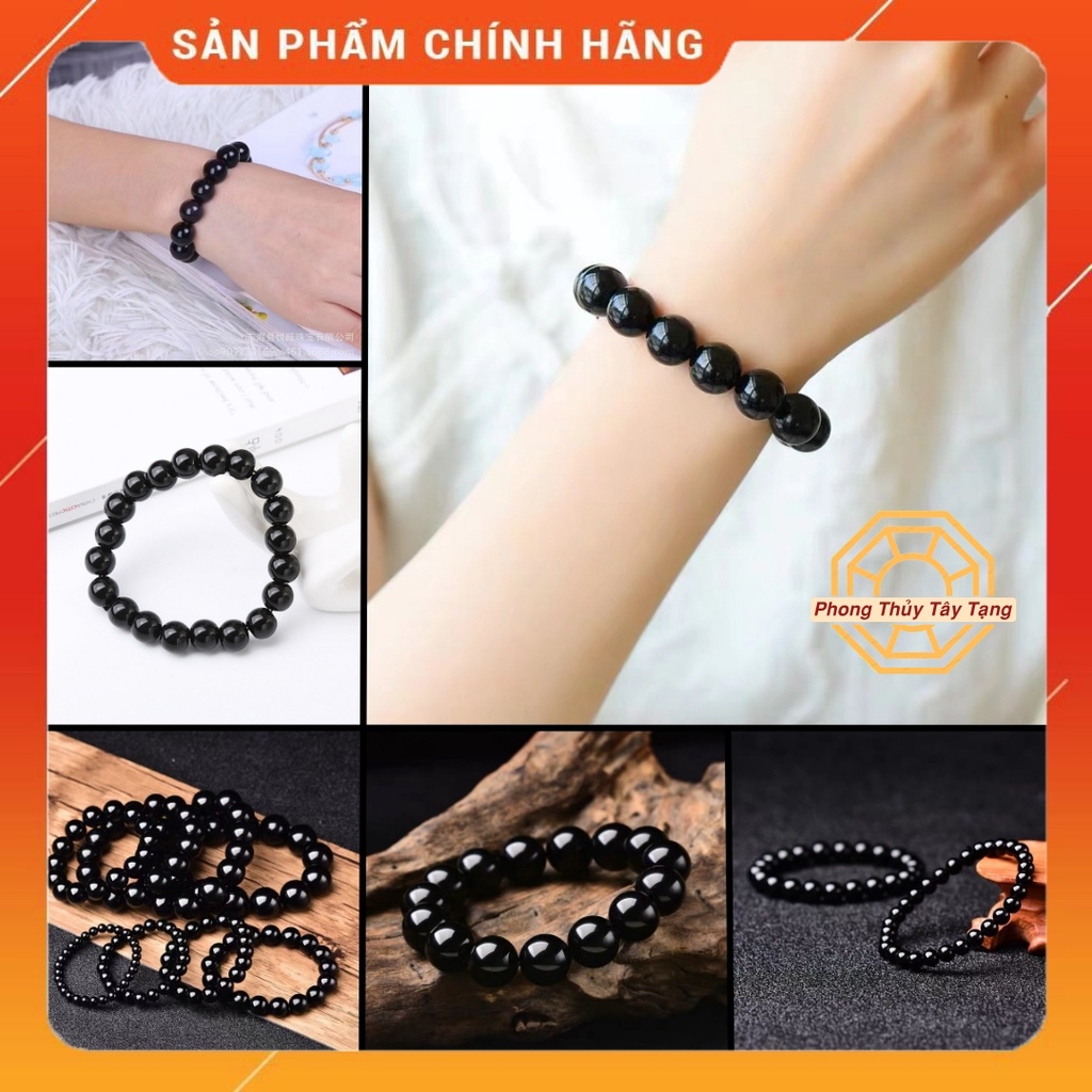 Vòng tay phong thủy Đá Núi Lửa Đen [TẶNG HỘP GỖ] Bình An May Mắn nam nữ mệnh Kim Mộc Thủy Hỏa Thổ - Phong Thủy Tây Tạng