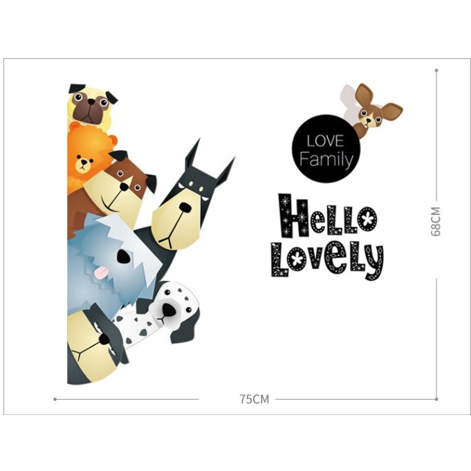 Decal dán tường cho bé, tranh dán tường Hàn Quốc sticker trang trí phòng trẻ em hình động vật (Chó Ngộ Nghĩnh) | BigBuy360 - bigbuy360.vn