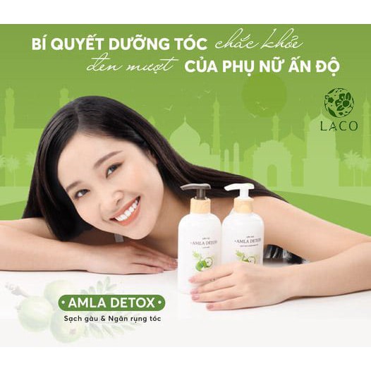 Dầu gội AMLA DETOX ngăn rụng tóc, sạch gàu, hết ngứa cho bạn mái tóc đẹp suôn mềm Lacocosmetics.vn