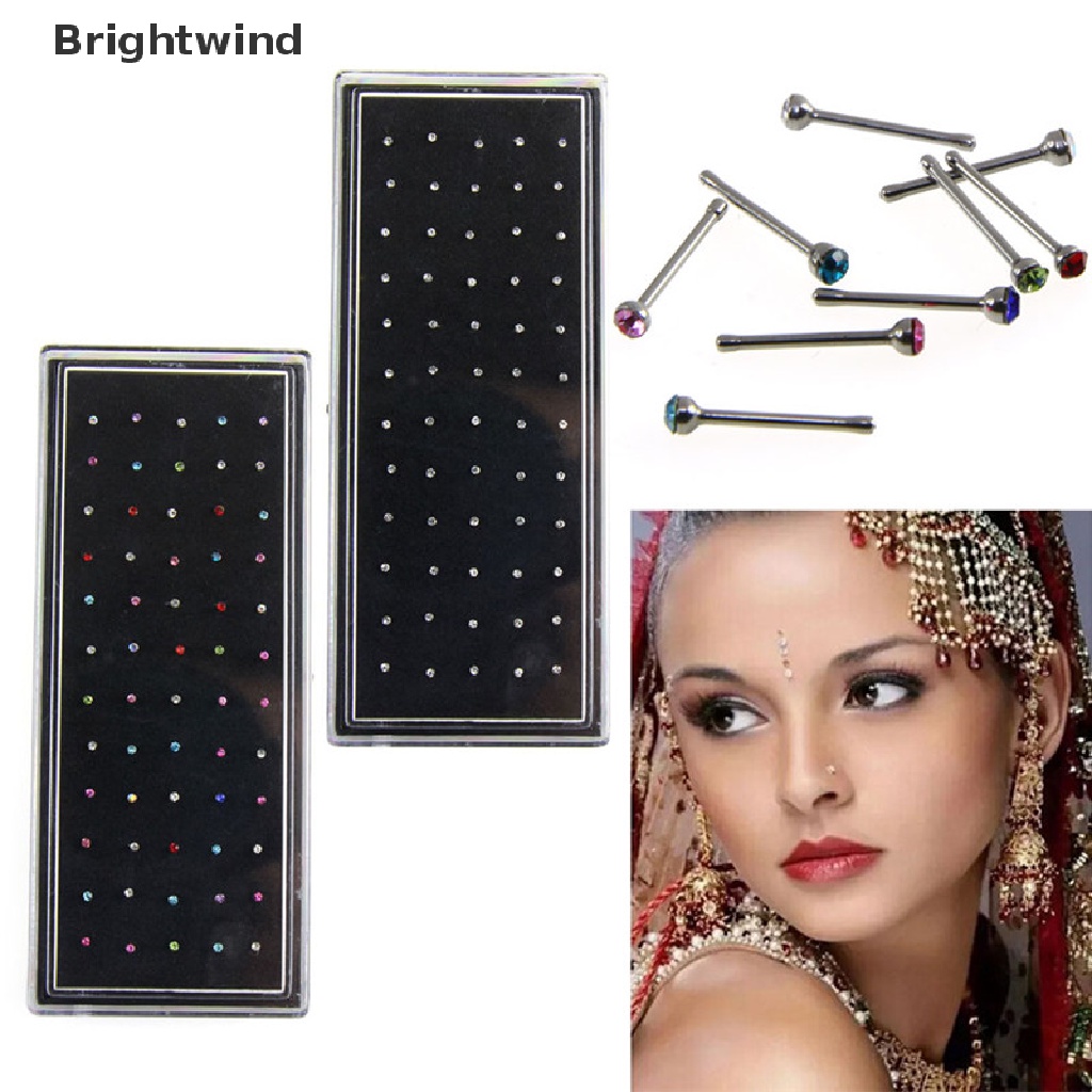 [Brightwind] 60x Crystal Rhinestone Stainless Steel Nose Ring Body Piercing Bone Stud Jewelry Hot Sell