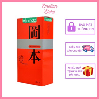 Bao Cao Su cao cấp siêu mỏng Okamoto Strawberry hương dâu thương hiệu Nhật Bản