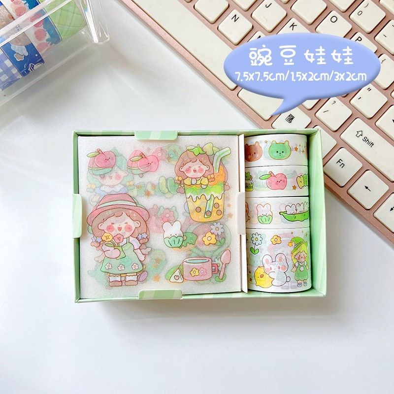 Hộp sticker kèm washi lớn nhiều màu sắc dễ thương
