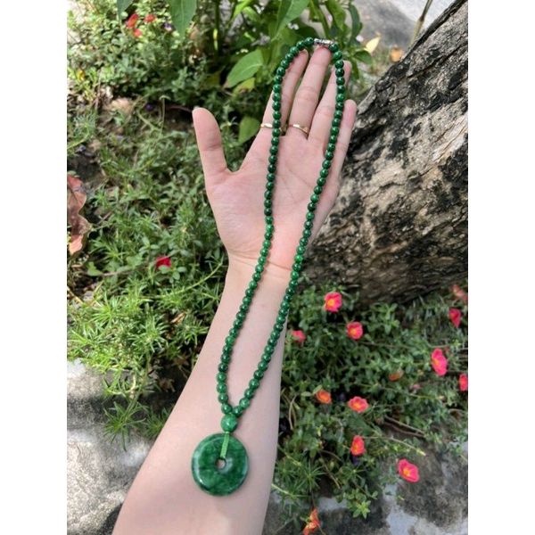 Dây chuyền chuỗi hạt mặt đồng điếu màu xanh sơn thủy 6mm