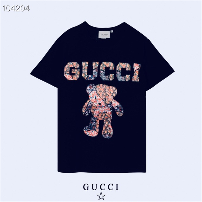 Áo Thun Tay Ngắn Cổ Tròn Chất Liệu Cotton In Hình Gấu Và Hoa Gucci Thời Trang 2319