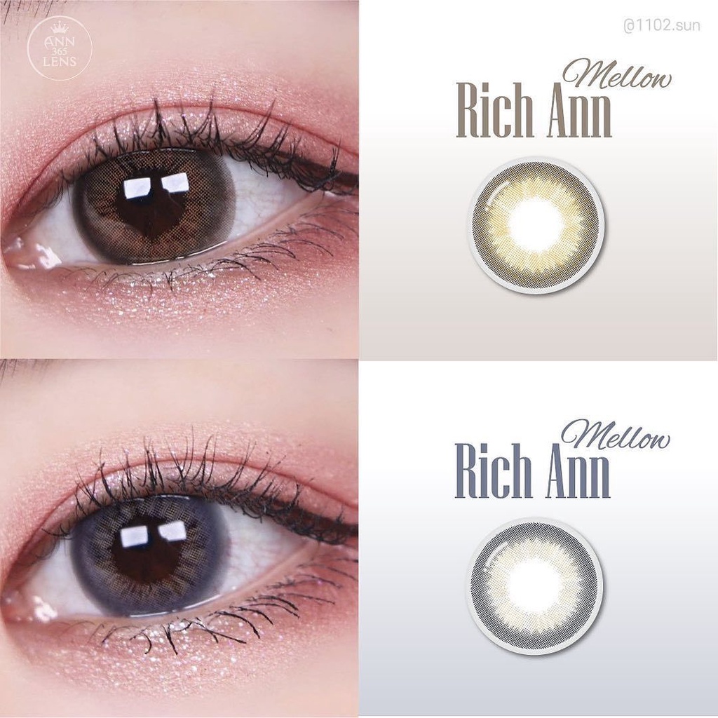 Lens mắt màu xám tây MELLOW GRAY ANN365, kính áp tròng 1 ngày không giãn full độ cận