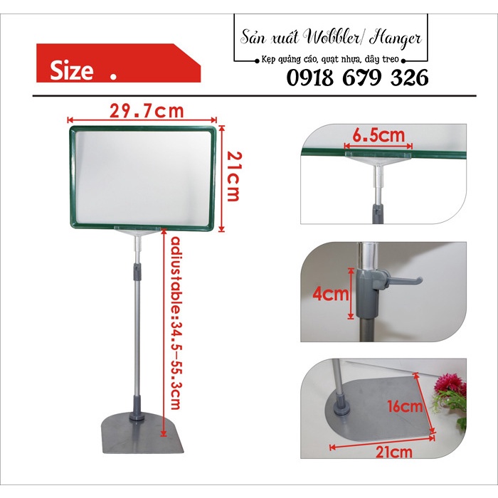Chân đế sắt kèm khung siêu thị KT A3, KT A4, KT A5, KT A6, Bảng siêu thị chân đứng, Bộ chân đế bảng giá siêu thị - CS