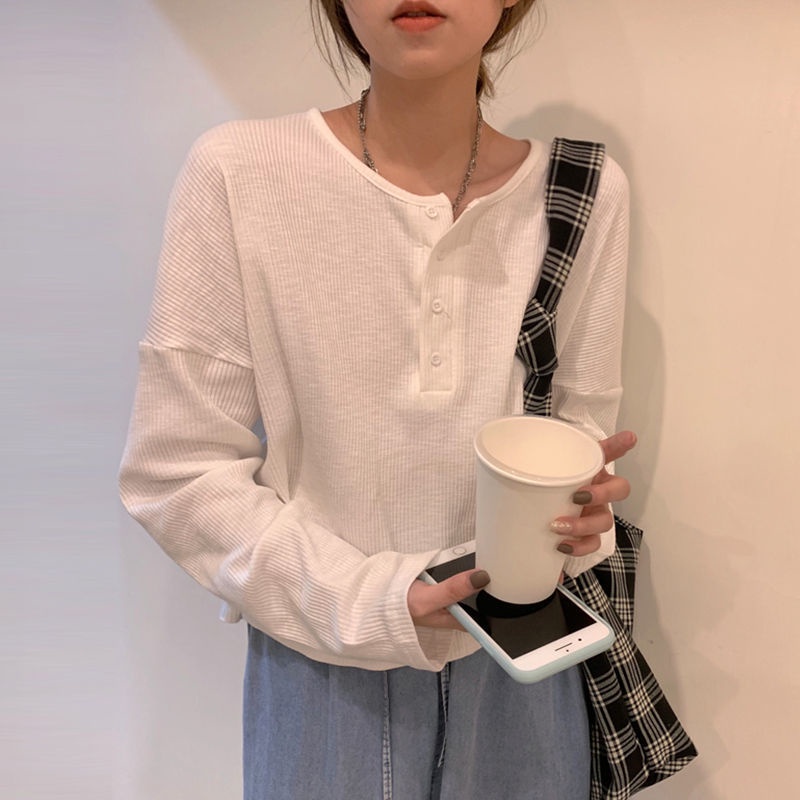 Áo Thun Tay Dài Dáng Rộng Phong Cách Hàn Quốc Cho Nữ