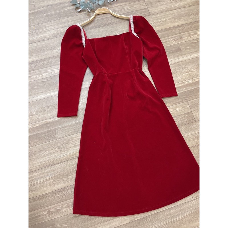 ⚡️ĐẦM NHUNG TAY BỒNG⚡️Đầm nhung cổ vuông tay bồng 2 màu đen đỏ | BigBuy360 - bigbuy360.vn