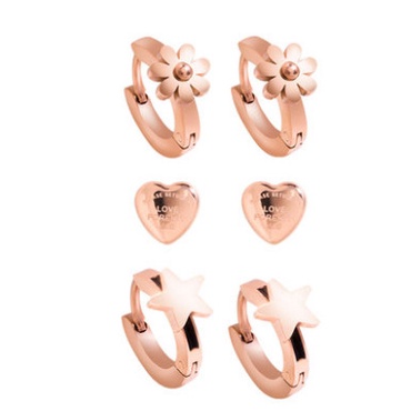 Bộ Ba Chiếc Bông Tai Mạ Vàng Hồng 18K Hình Cỏ Bốn Lá Mặt Cười Thời Trang