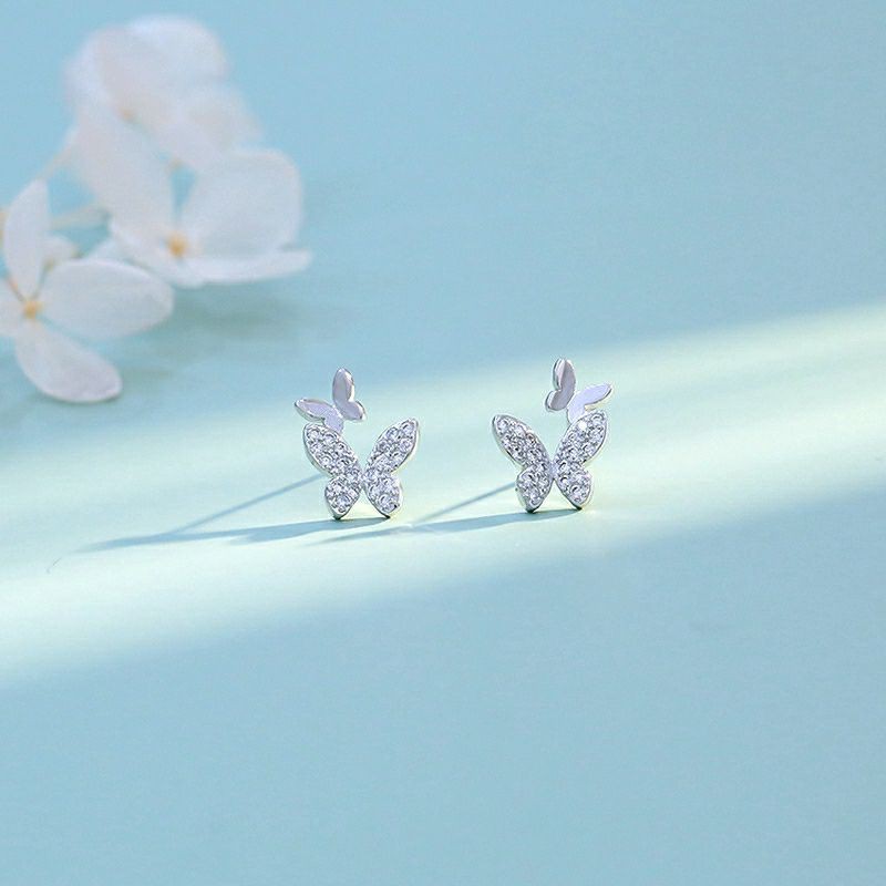 Bông Tai Bạc Hình Bướm Kiểu Hàn Quốc