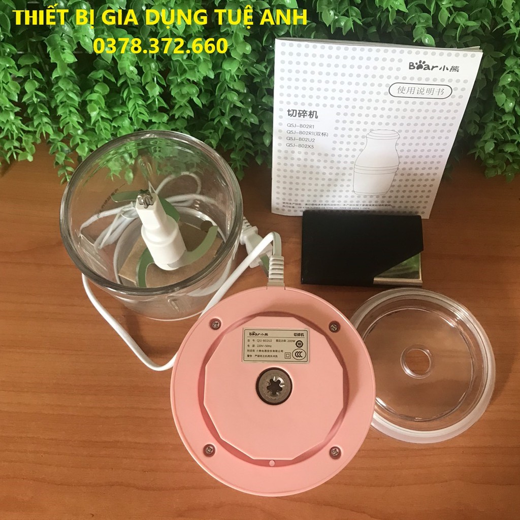 Máy xay đa năng BEAR 0.6 lít - xay đồ ăn dặm cho bé - Công suất 200W, cối thủy tinh, 03 lưỡi dao xoay