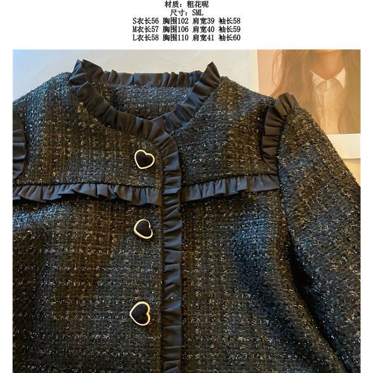 Áo Khoác Ngắn Vải Tweed Cài Nút Hình Trái Tim Phong Cách Pháp Thời Trang Mùa Xuân 2022 Mới Cho Nữ