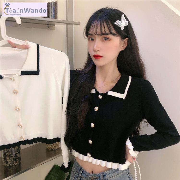 Áo Khoác Cardigan Dệt Kim Tay Dài Dáng Ngắn Phong Cách Xuân Thu Nhẹ Nhàng Cho Nữ