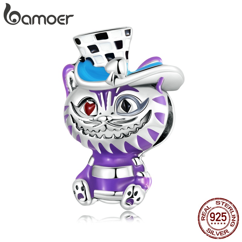Mặt xỏ Bamoer bạc 925 hình mèo con hoạt hình nhiều màu đáng yêu cho bé