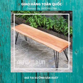 Ghế băng / bench  ARTWOODVN gỗ xà cừ nguyên tấm cạnh tự nhiên, CHÂN HAIRPIN CAO 40CM