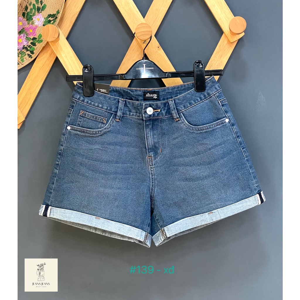 Quần short jeans nữ lật lai phối dây viền