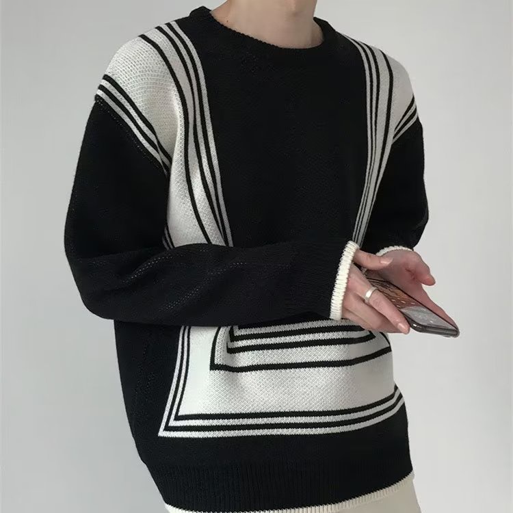 Áo sweater Cổ Tròn Màu Sắc Tương Phản Phong Cách Đường Phố Mỹ Cá Tính Cho Nam