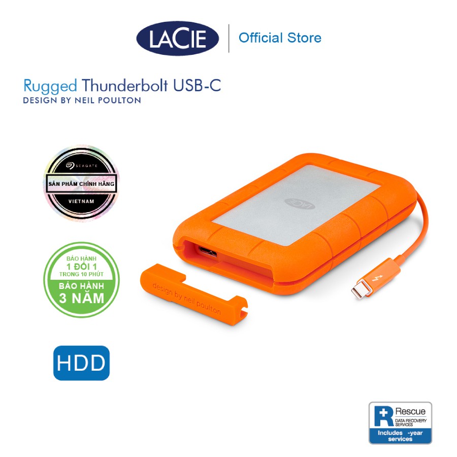 Ổ Cứng Di Động Chống Sốc Lacie Rugged Thunderbolt 2TB, 4TB, 5TB USB-C + Gói cứu dữ liệu