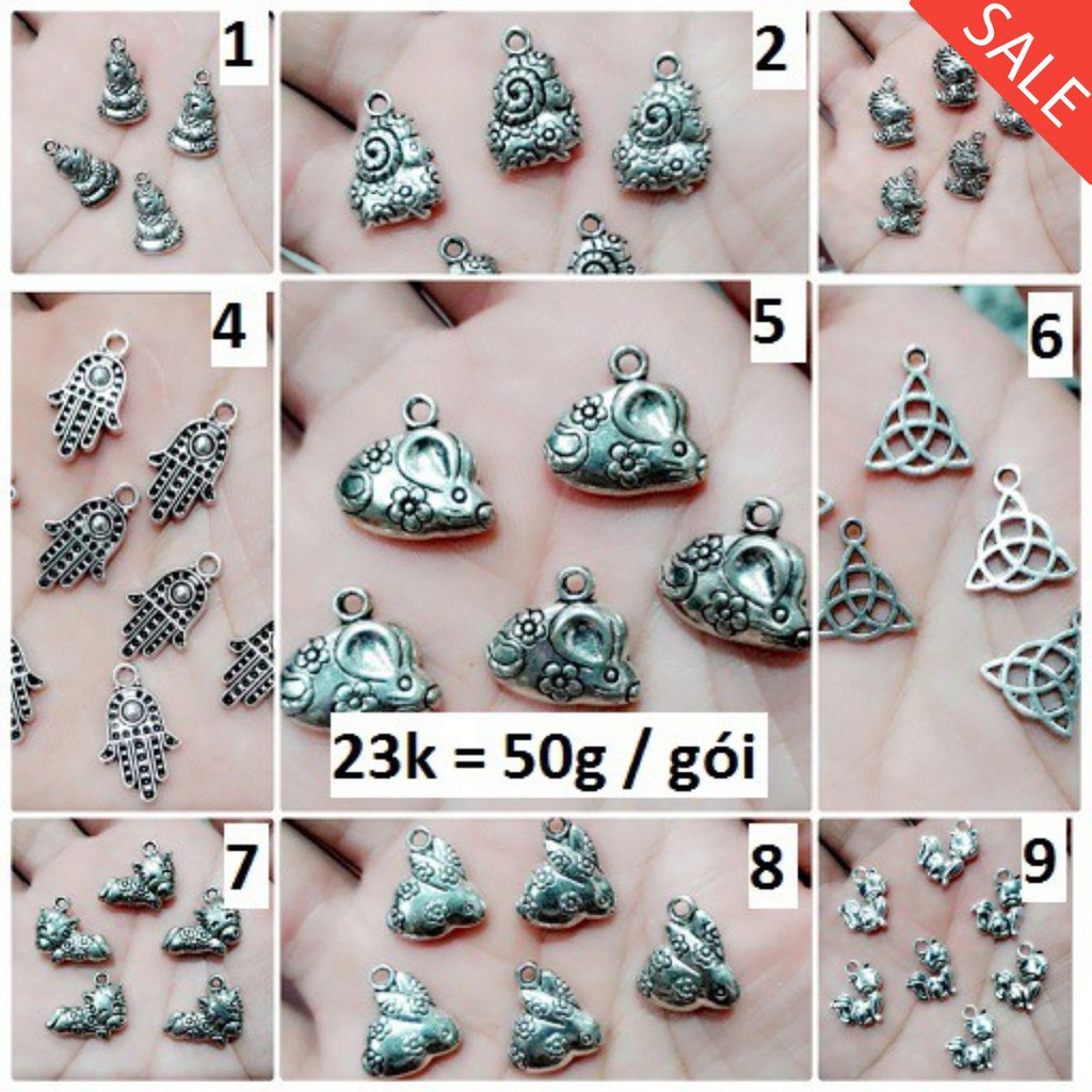Phụ kiện charm bạc cổ 50g = 23k / gói [ Giá Sỉ Quá Rẻ ] [ khách chọn mẫu theo hình phần bên dưới ]
