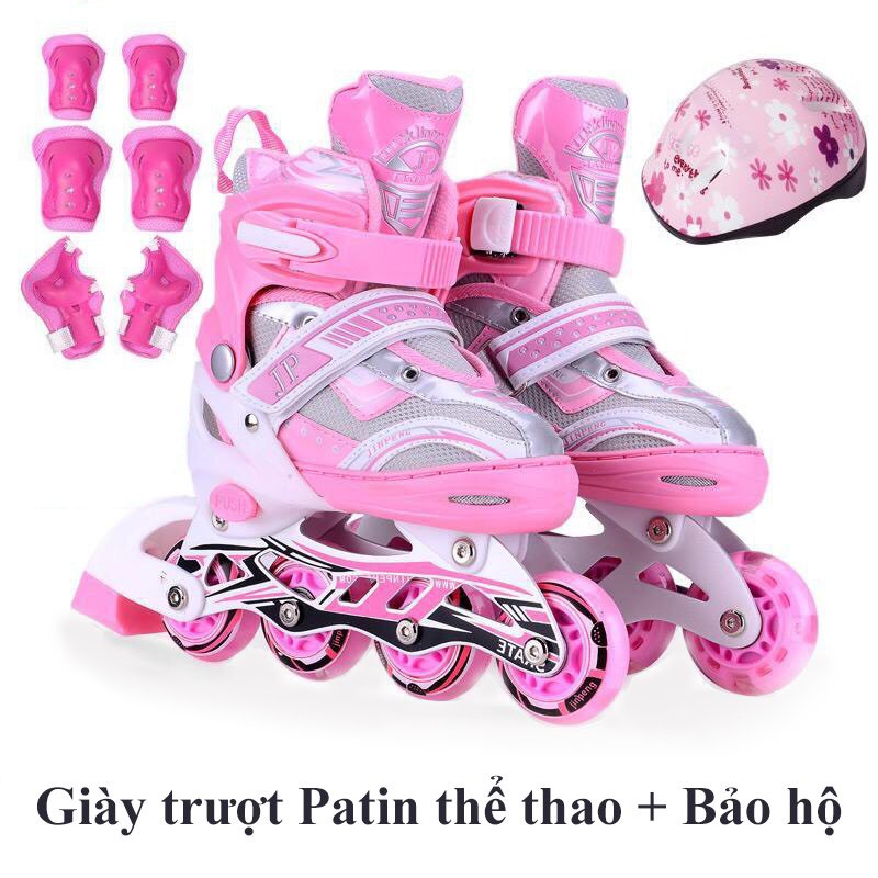 Giày Patin Thể Thao Giày Trượt Patin Trẻ Em 4 Bánh Dọc Kèm Đồ Bảo Hộ Chân Tay Mũ Bảo Hiểm BH365