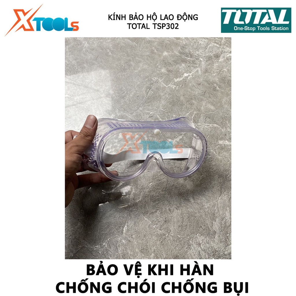 Kính bảo hộ lao động TOTAL TSP302 kính nhựa dẻo chống bụi Màu tròng kính trong suốt, Có khung nhựa PVC mềm và nhẹ