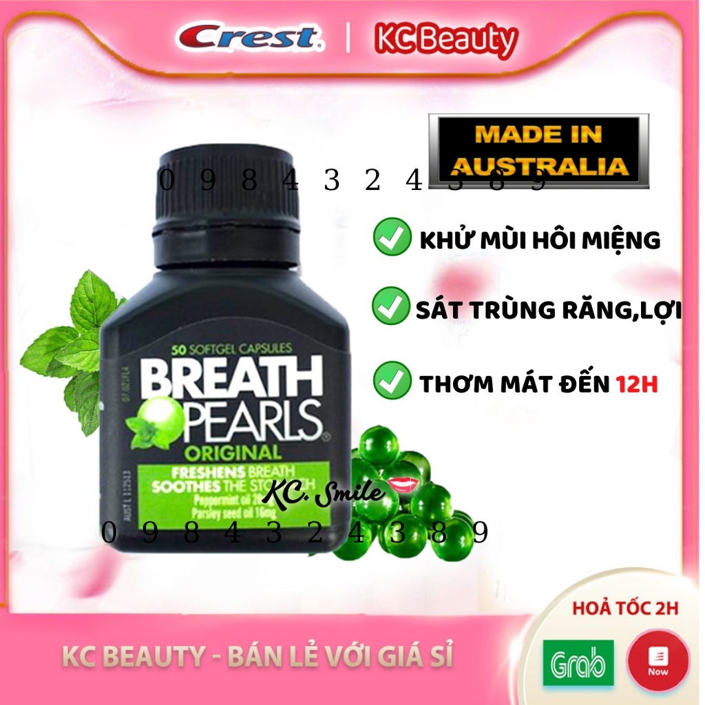 Viên uống thơm miệng Breath Pearls Úc 50 Viên -  Giảm hôi miệng, cho hơi thở thơm tho và răng chắc khoẻ