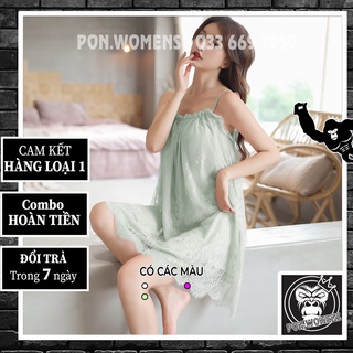 Váy ngủ 2 dây lụa ren quyến rũ màu đen trắng 1916 pon.womens