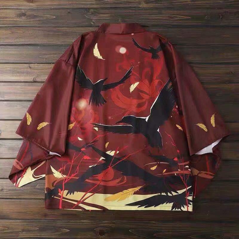 Áo khoác kimono mỏng dáng rộng in họa tiết Ukiyo-e thời trang hè cho nam
