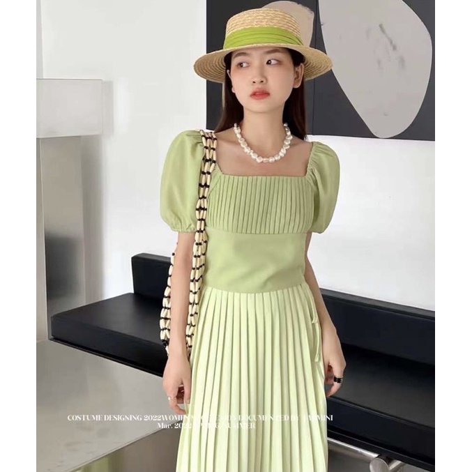 Áo Tay Bồng Tiểu Thư Cổ Vuông Nữ Màu Xanh Bơ Đen Trắng Chất Len Mongtoghi Dệt Kim Style Hàn Quốc Nữ Tính Mặc Đi Làm