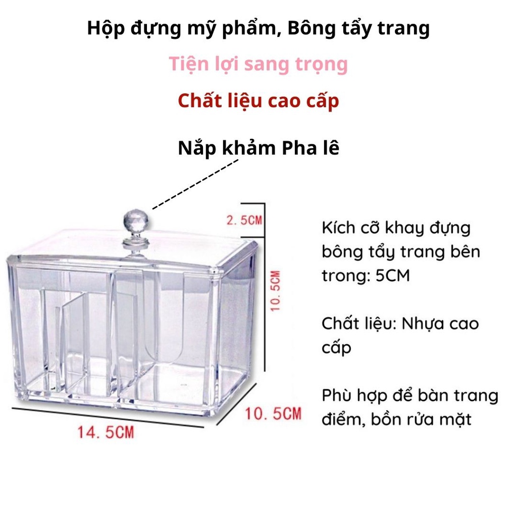 Hộp đựng bông tăm và bông tẩy trang cao cấp 3 ngăn rút KEENGSTORE HDBTT