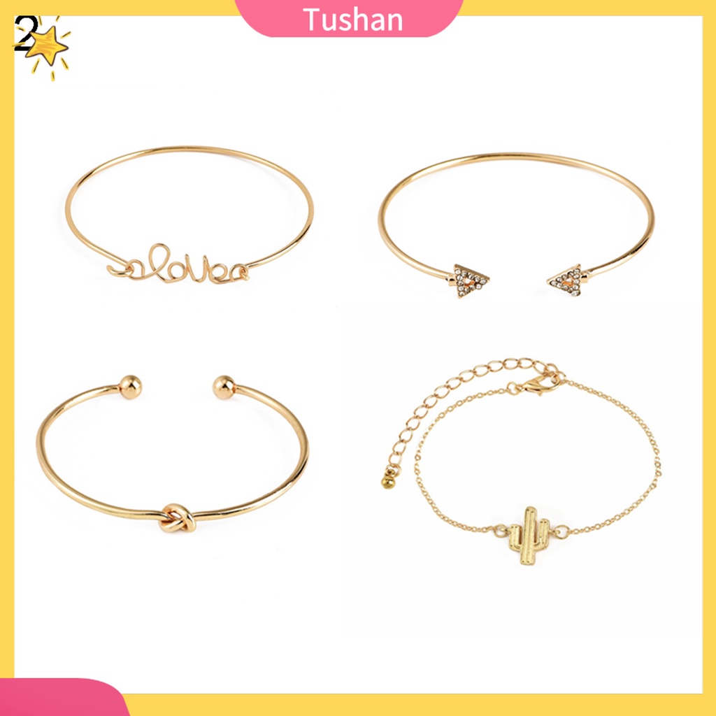 Set 4 vòng tay thiết kế đơn giản phong cách vintage thời trang xinh xắn cho nữ