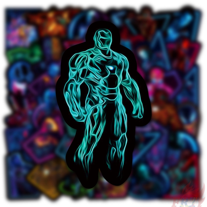 ❉ Miếng Dán Trang Trí Hình Siêu Anh Hùng Marvel Neon Series 04 ❉ Bộ 50 Sticker Dán Ván Trượt Thời Trang